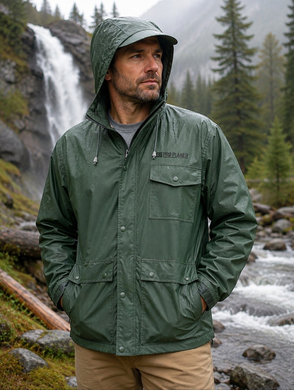 Pro Rainer Men’s Rain Jacket with Hood & Visor – XL